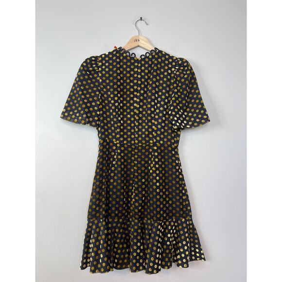NWT Rhode Daron Puff Sleeves A-line Mini Dress Black & Gold Dot Jacquard - Picture 6 of 7